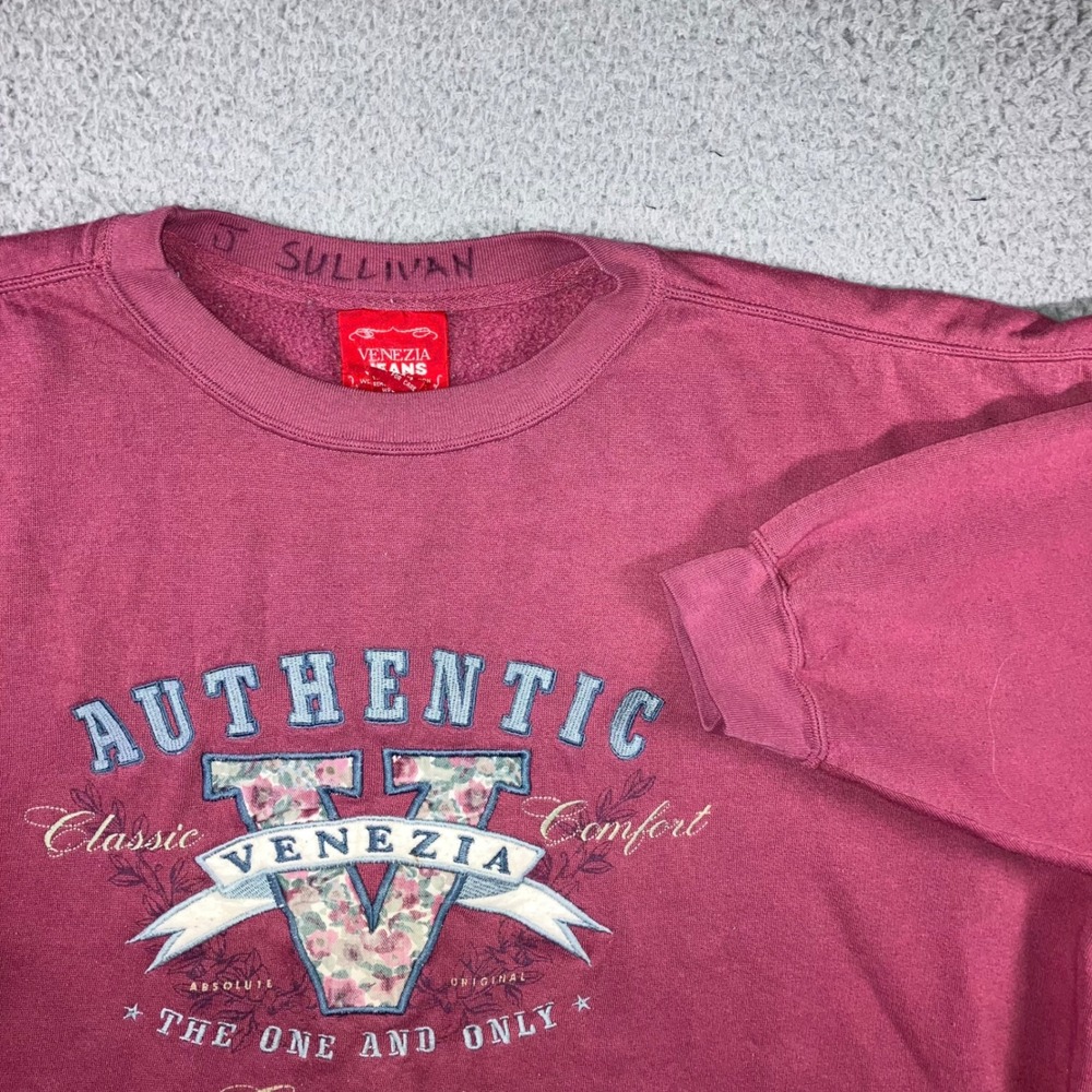 Vintage 90s Venezia Sweatshirt Women 22/24 Pink Graphic Floral Oversized Comfy